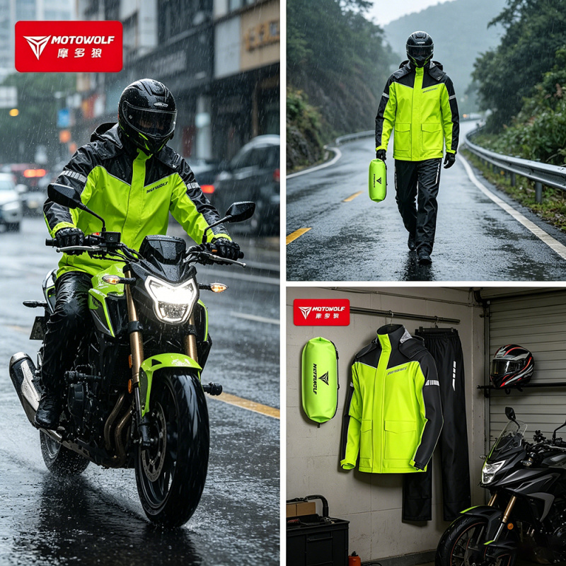Motorcycle Rain Suit - ชุดกันฝนสำหรับขี่มอเตอร์ไซค์ MOTOWOLF พร้อมอุปกรณ์เสริม ชุดกันฝนแบบกันน้ำ แถบสะท้อนแสง ผ้าคลุมรองเท้าแบบซ่อน