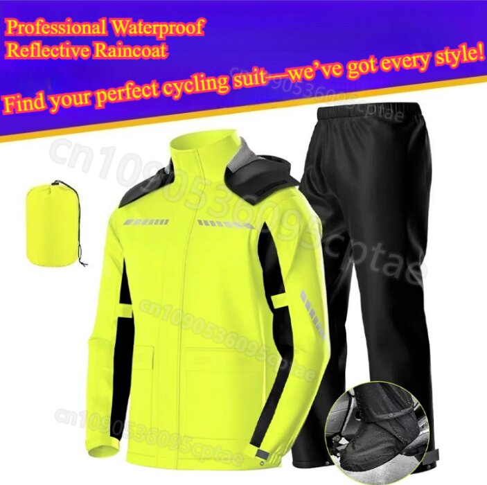 Motorcycle Rain Suit - ชุดกันฝนสำหรับขี่มอเตอร์ไซค์แบบแยกชิ้น – เสื้อแจ็คเก็ตกันลมน้ำหนักเบาและกางเกงสะท้อนแสงแบบพับได้สำหรับขี่มอเตอร์ไซค์และจักรยาน